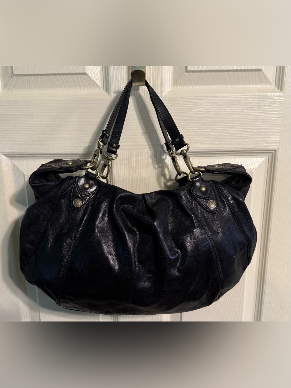 Cynthia Rowley Black Leather Slouchy Hobo Bag with Brass Hardware